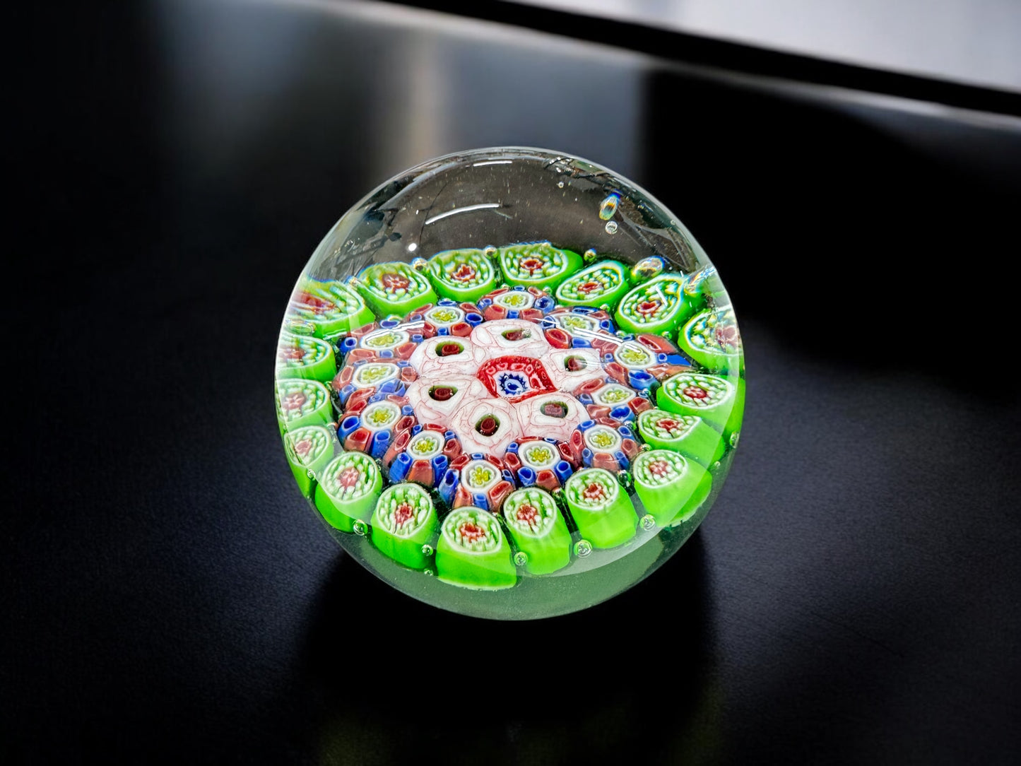 Millefiori murano style glass paperweight,art glass,hand blown