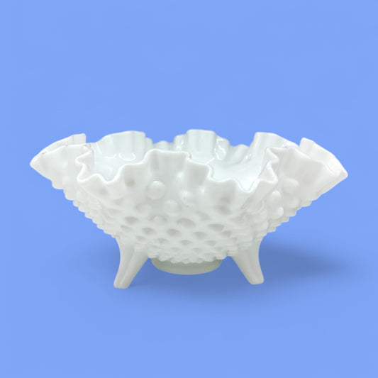 20cm vtg Fenton Hobnail Milk Glass Ruffle Bowl, Milk Glass Ruffle Bowl, Fenton Milk Glass, Milk Glass Bowl, Glassware