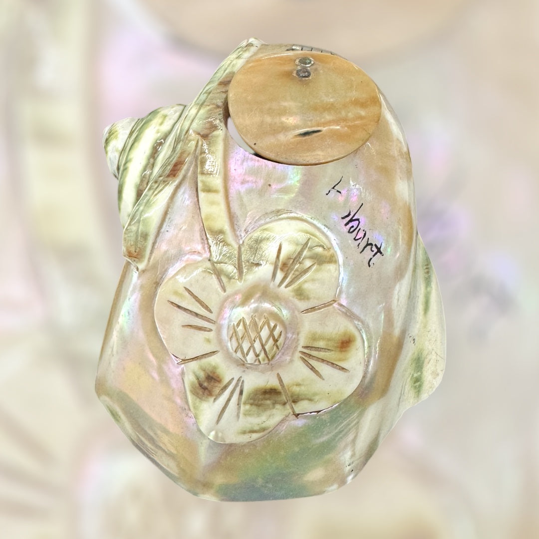 Antique hand carved mother of pearl shell SOUVENIR inkwell