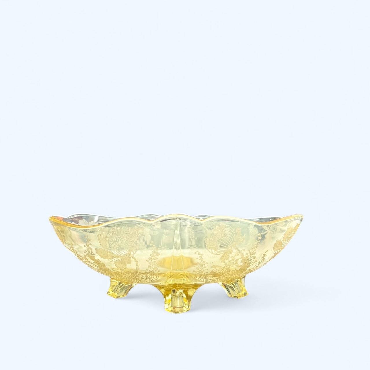 Early 20th Cambridge yellow Glass Gloria Gold Krystol Console Serving Bowl UV Glass,uranium