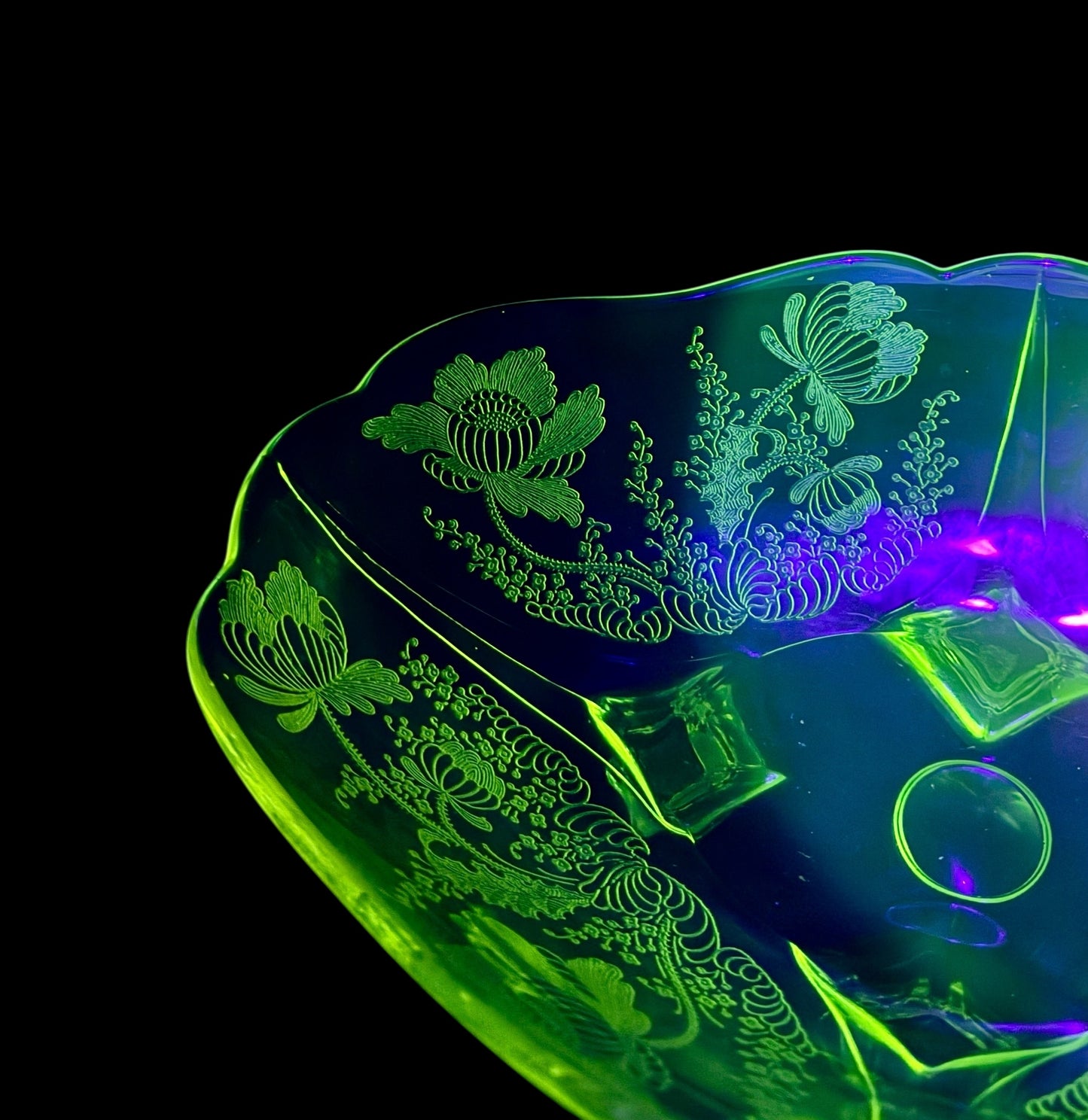 Early 20th Cambridge yellow Glass Gloria Gold Krystol Console Serving Bowl UV Glass,uranium