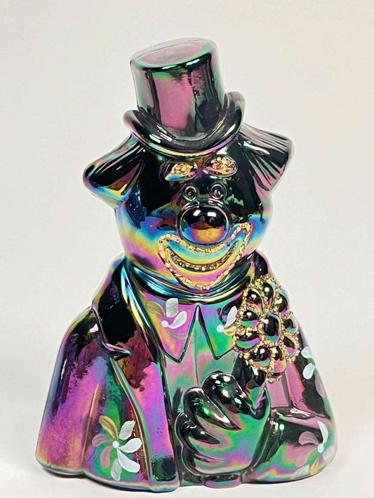 Fenton Plum Carnival Glass Clown , Signed R Stewart Clown