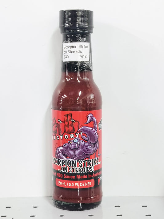 Chilli Factory, SCORPION STRIKE ON STEROIDS ! hottest bbq sauce , 150ml.