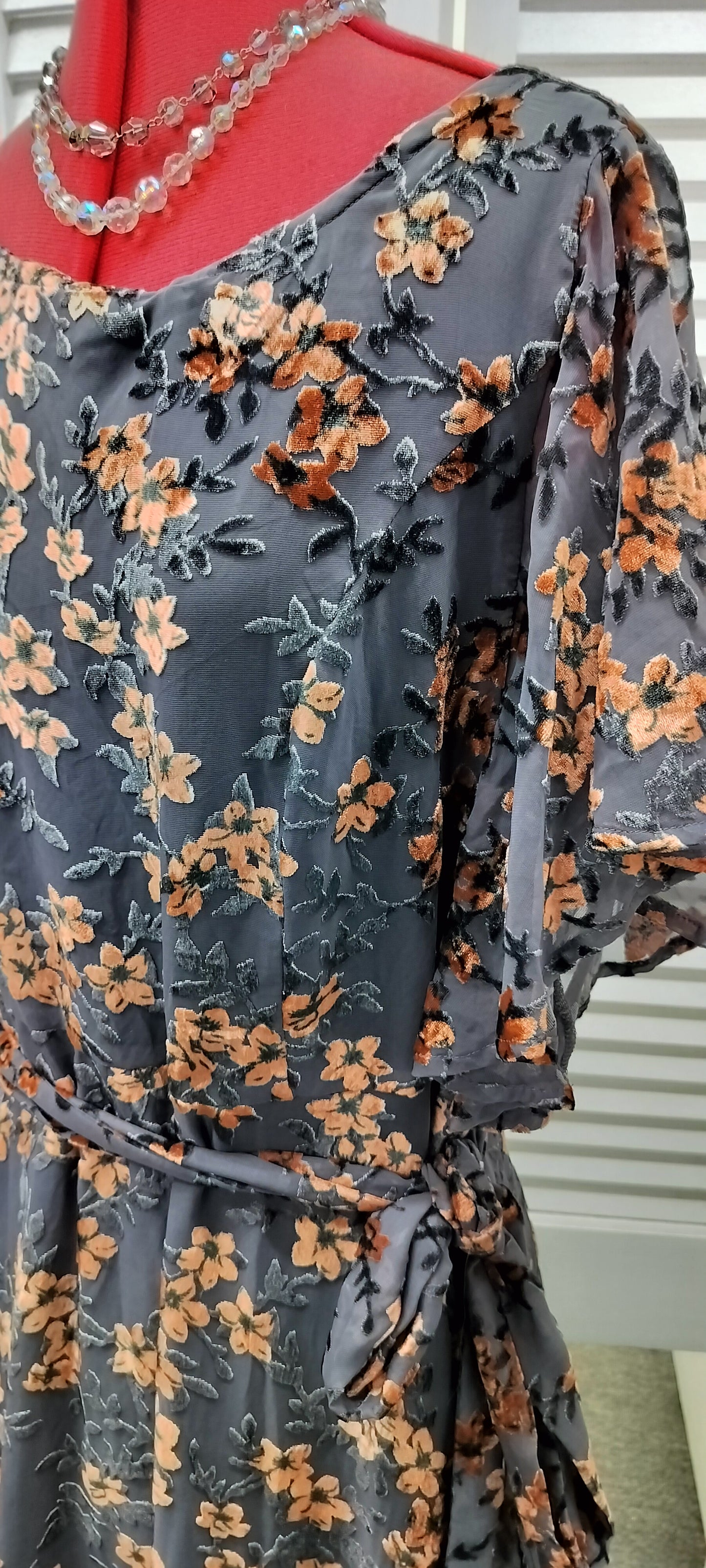 Maiocchi grey + burnt orange velvet dress. Size-14.