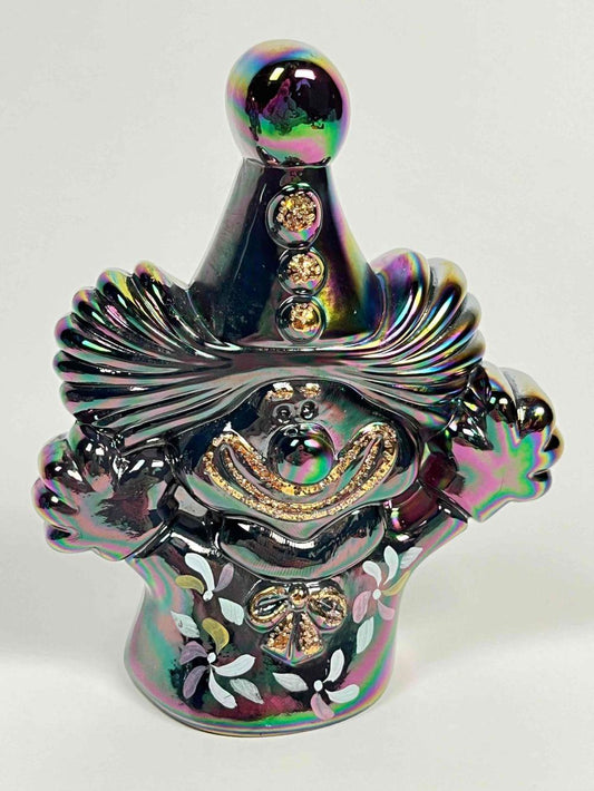 Fenton Plum Carnival Glass Clown , Signed Jm Depond Clown