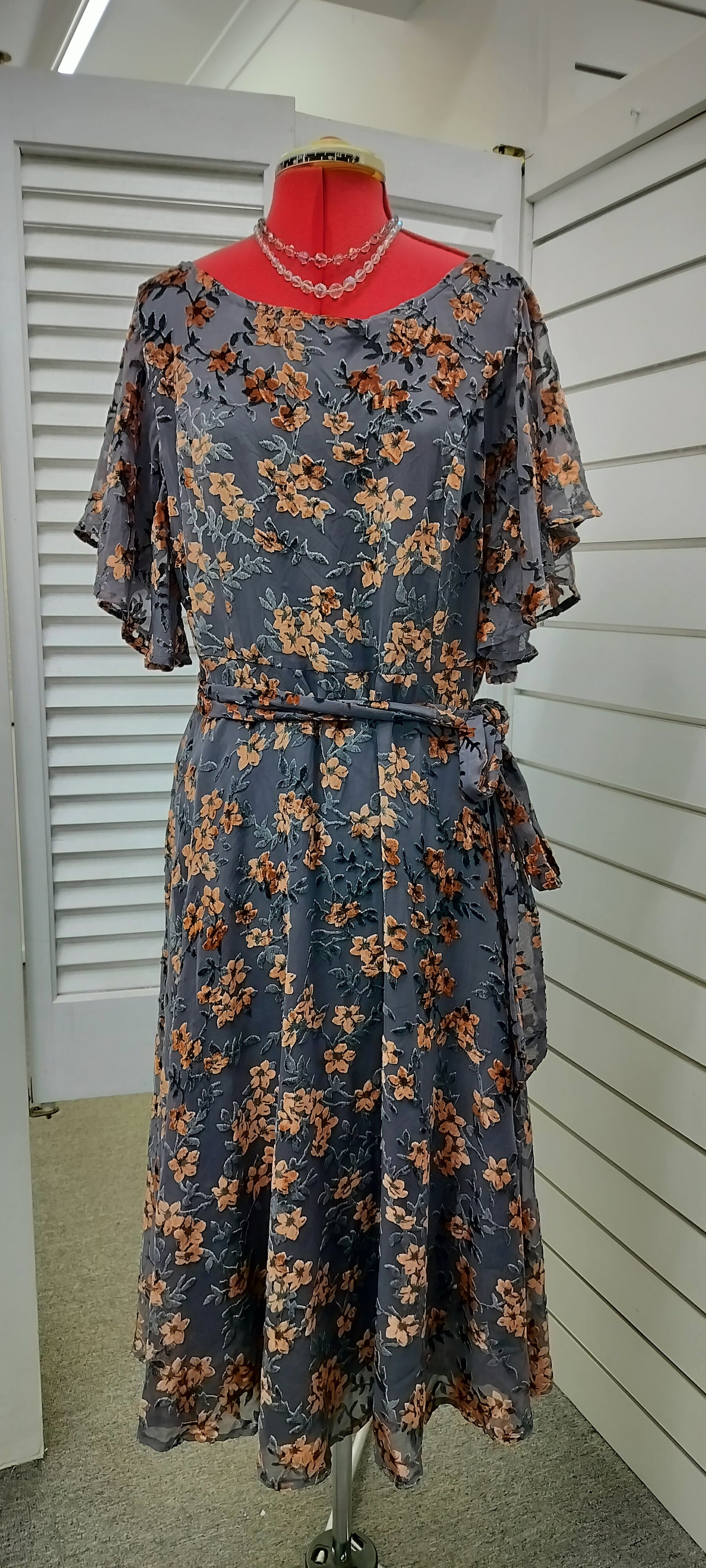 Maiocchi grey + burnt orange velvet dress. Size-14.