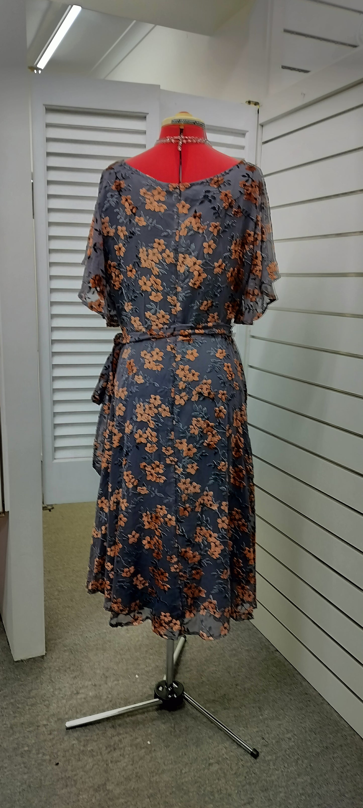 Maiocchi grey + burnt orange velvet dress. Size-14.