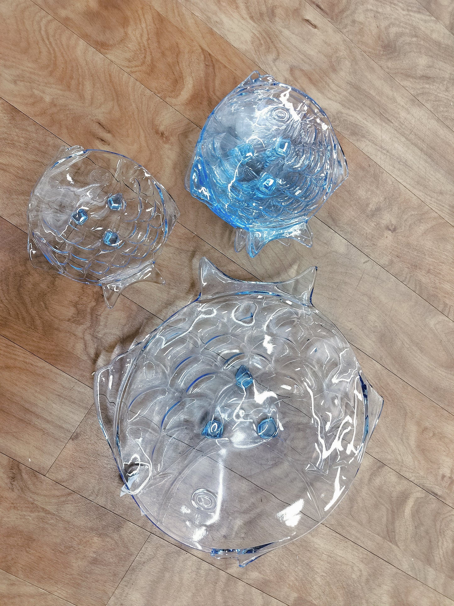 Blue Glass Fish Plates set of 6 (1 big and 5 quarter size)