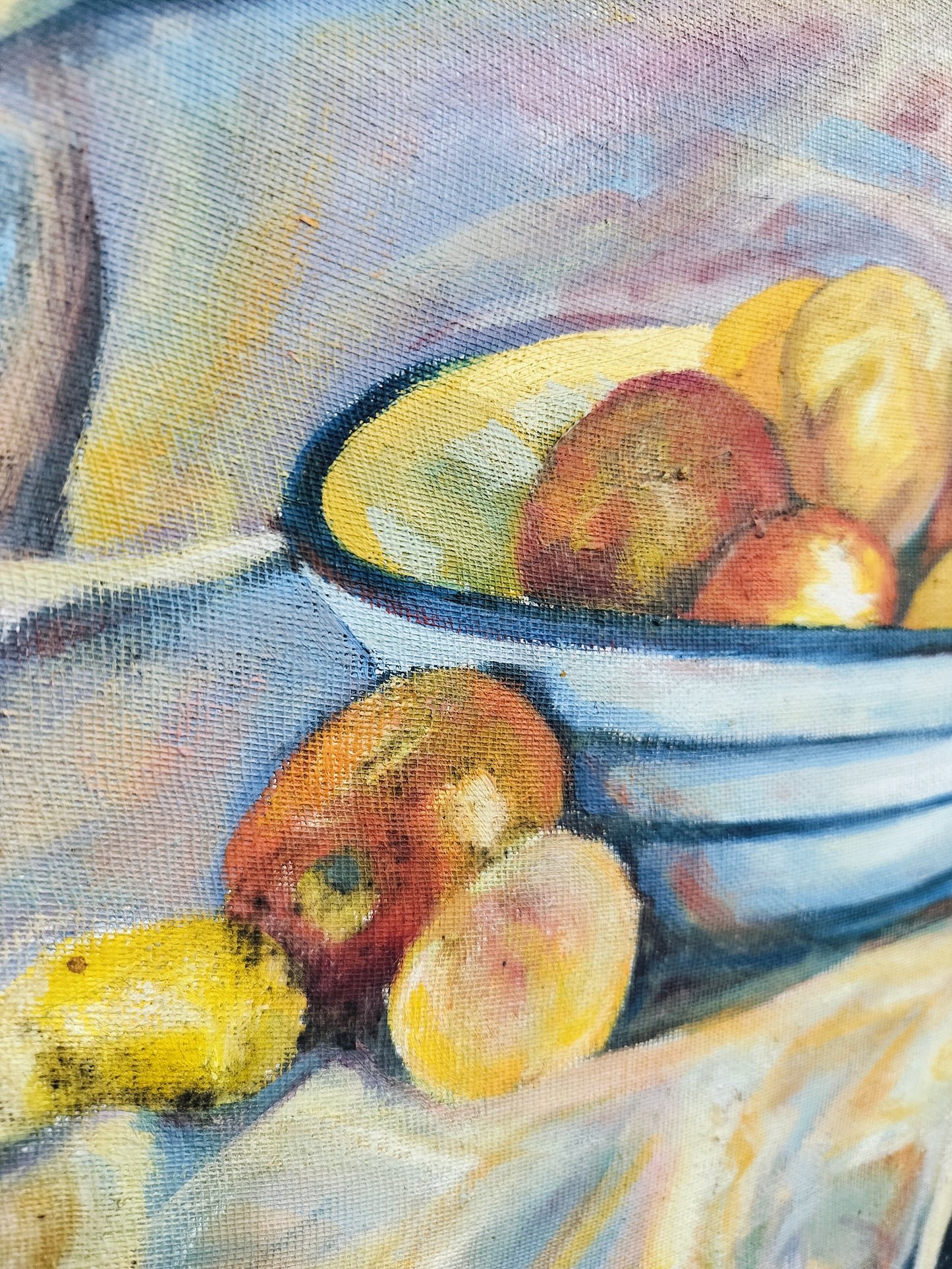 Signed Oil Painting Fruits in Bowl, 68cm x 62cm.