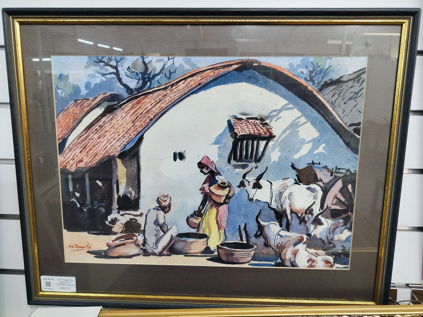 GD Thyaga Raj Watercolour (1930)Milking Scene