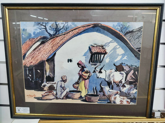 GD Thyaga Raj Watercolour (1930)Milking Scene