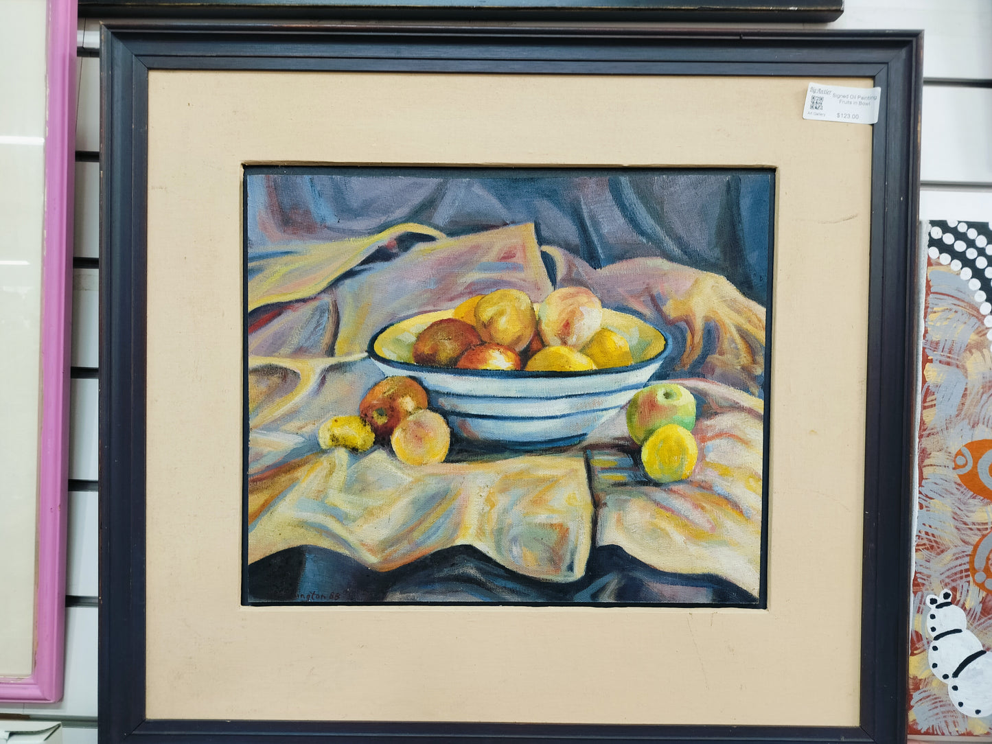 Signed Oil Painting Fruits in Bowl, 68cm x 62cm.