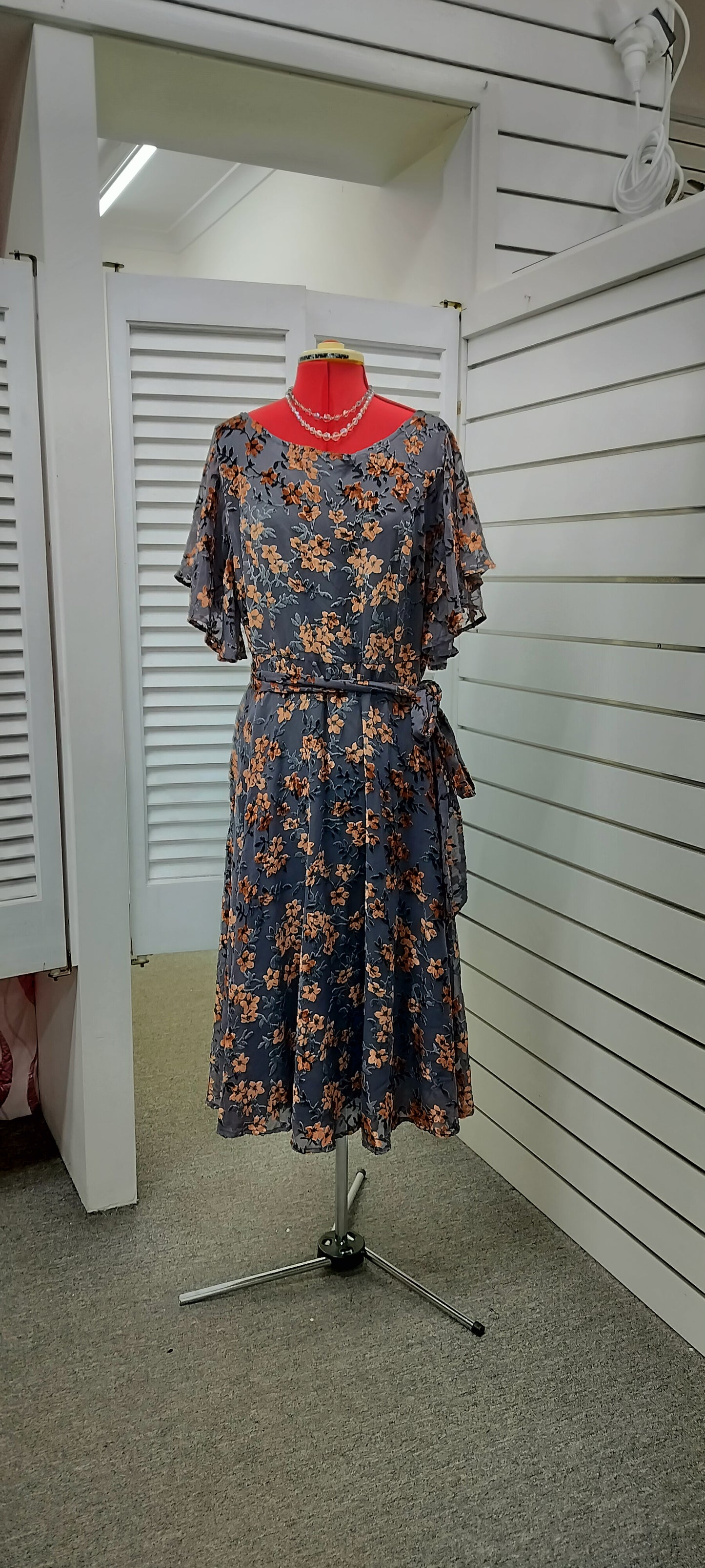 Maiocchi grey + burnt orange velvet dress. Size-14.