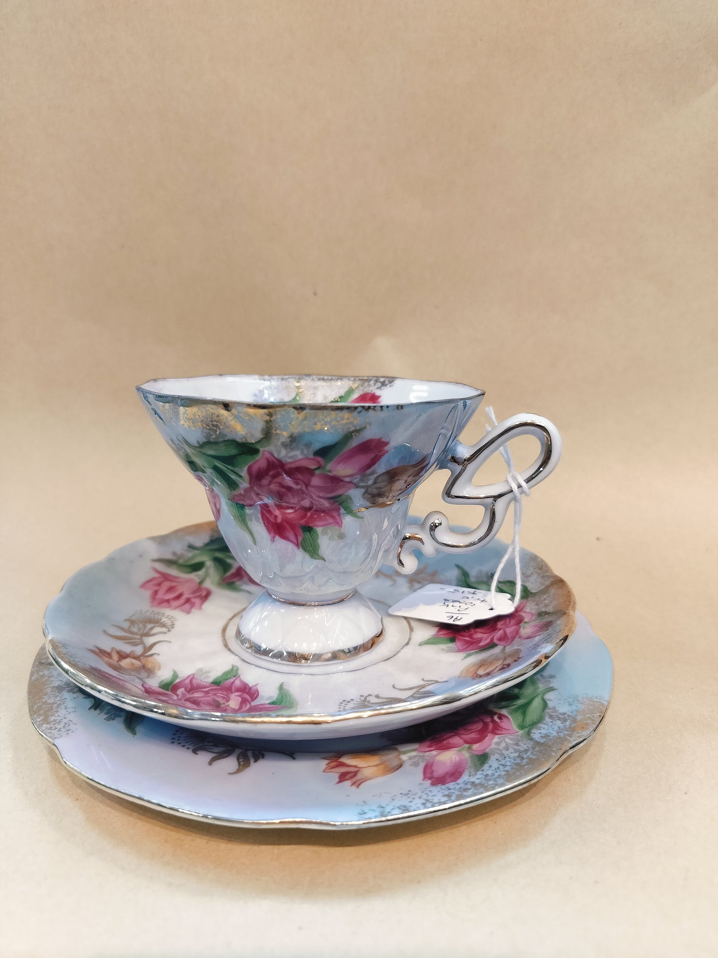 Pink Roses trio tea cup with 2 saucers.